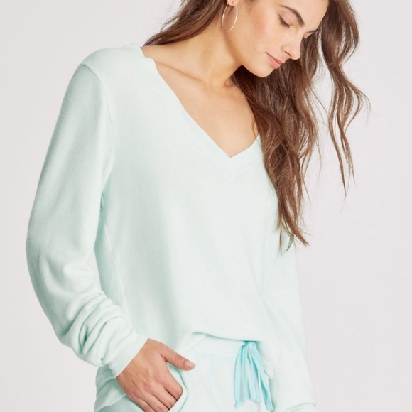 NWT WILDFOX Baggy Beach Jumper Deep V | Soothing Sea Sz Small - Picture 2 of 5